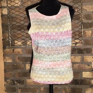 Coin metallic thread sleeveless blouse gold red orange yellow L